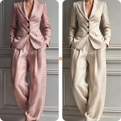 חליפת שני חלקים מעיל בלייזר קז'ואל ומכנסיים לנשים