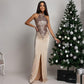 Women’s Stunning Sequin Halter Slit Maxi Dress