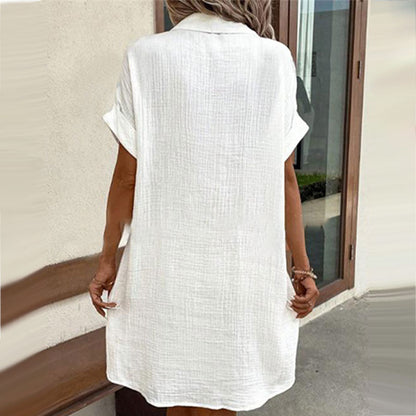 🔥HOT SALE 50% OFF🔥Women's Buttoned Short Sleeve Pocket Casual Shirt Dress