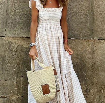 Singing Solo Multi Plaid Smocked Bust Maxi Dress