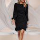💝Elegant women's dress with puff sleeves and fringed hem🎉