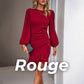 💝Elegant women's dress with puff sleeves and fringed hem🎉