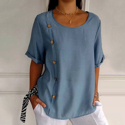 Women's Crew Neck Side Button Blouse💖