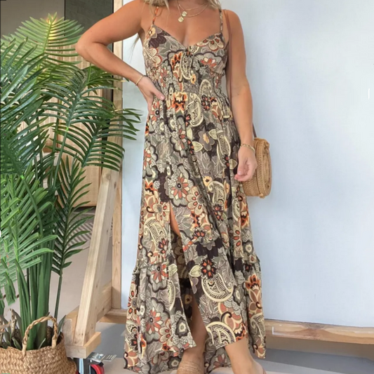 Women’s Sexy Spaghetti Strap Floral Print Long Dress