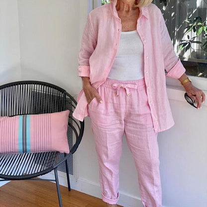 🌸 Spring Hot Sale 75% OFF🌸Women's cotton linen long sleeve blouse and pants set