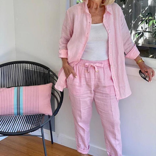 🌸 Spring Hot Sale 75% OFF🌸Women's cotton linen long sleeve blouse and pants set