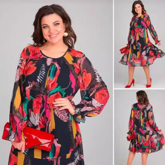 🌷Limited Time 48% OFF💞Long Sleeve Round Neck Lightweight Floral Dress