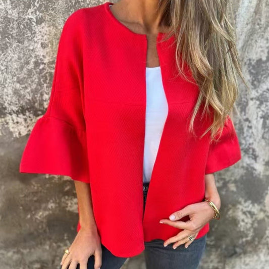 🌷Limited Time 50% OFF💞Women's Round Neck Flare Sleeve Short Jacket