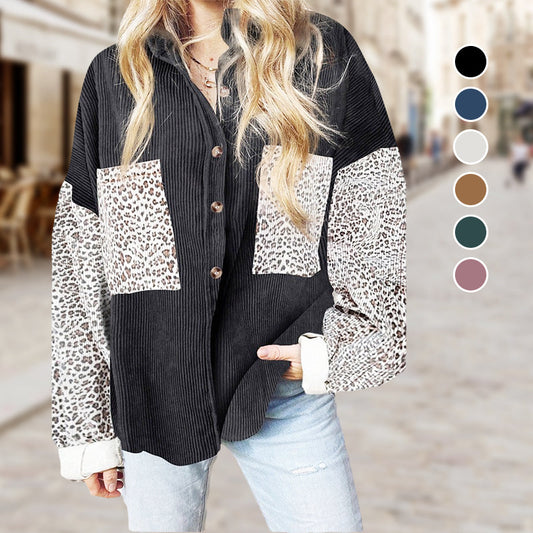 Women's Casual Leopard Print Button-Down Jacket