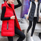 Women's Cotton-Padded Zipper Long Sleeveless Vest