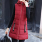 Women's Cotton-Padded Zipper Long Sleeveless Vest