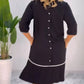 Women's Round Neck Back Button Pleated Dress