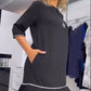 Women's Round Neck Back Button Pleated Dress