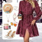 Women's Long Sleeve Lace Jacquard Printed Dress