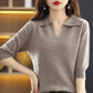 V-neck seven quarter sleeve loose knit base shirt