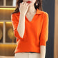 V-neck seven quarter sleeve loose knit base shirt