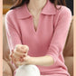 V-neck seven quarter sleeve loose knit base shirt