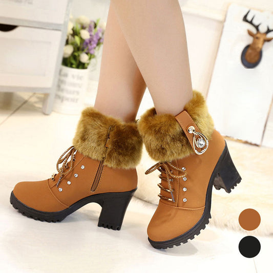 🔥49%OFF👢Women's Plush Zipper Chunky Heel Ankle Boots