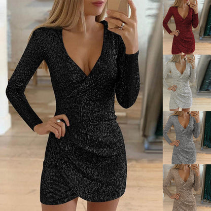 🎅Xmas Sales - 50% OFF🎄Women's Sparkling Sequin V-Neck Bodycon Dress