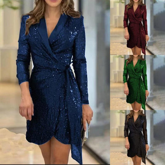 [Best Gift for Her] Fashion Sexy Sequined Solid Color Waisted Dress for Lady