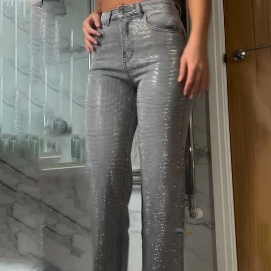 Women's Shiny Straight-Leg Casual Pants