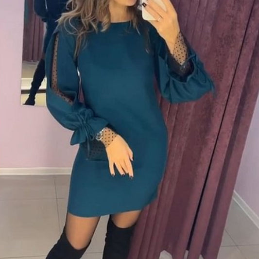 💖Limited Time Holiday Sale 50% off💖Long Sleeve Mesh Dress with Round Neck