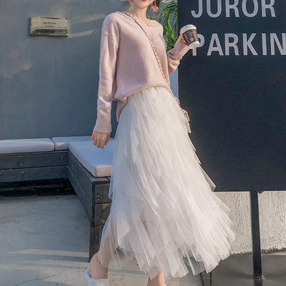 Women’s Elegant Irregular Layered Ruffles Long Skirt