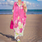 🔥 NEW SALES - 50% OFF🔥Floral Print Loose Long Dress with Half Sleeves