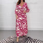 V-Neck Zebra Stripe Waistline 3/4 Sleeve Dress