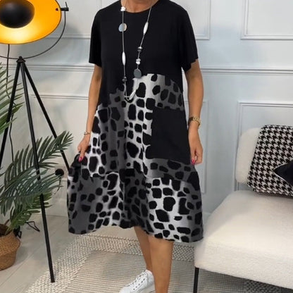 Round Neck Loose Print Short Sleeve Dress