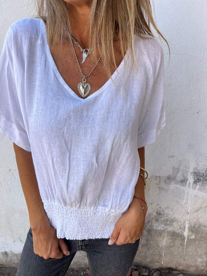 🔥LAST DAY SALE 50% OFF🔥Simple Solid Color V-Neck Half-Sleeve T-Shirt💛