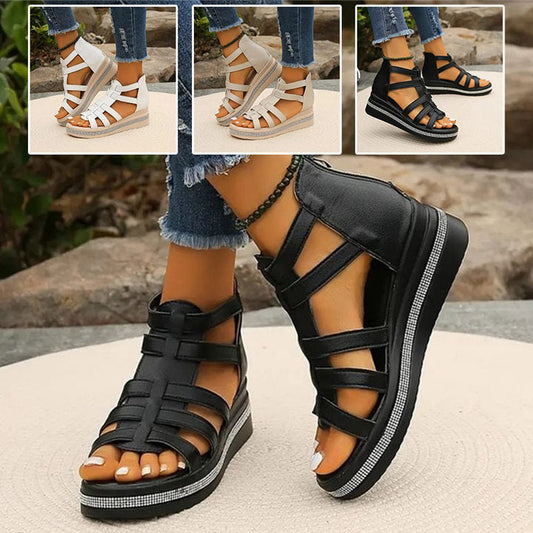 Wedge sandals with rhinestone decoration