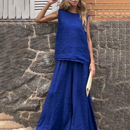 Women’s 2-Piece Cotton Linen Sleeveless Top & Palazzo Pants Set