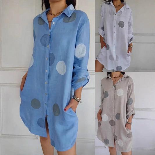 Women's Casual Printed Button-Down Shirt Dress