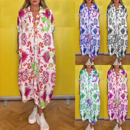 Women's Loose Printed Dress with Pockets