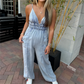 💖LAST DAY PROMOTION - 50%OFF💖Women's Deep V-Neck Denim Jumpsuit