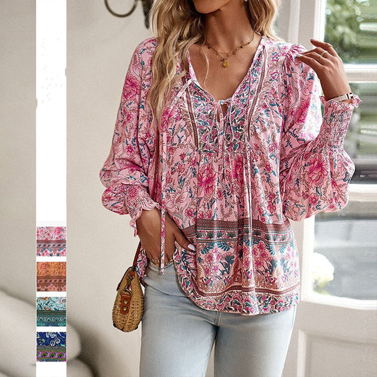 🌷LAST DAY SALE 50% OFF🌷Women's Fashion Printed v-Neck Long Sleeve Shirt 2