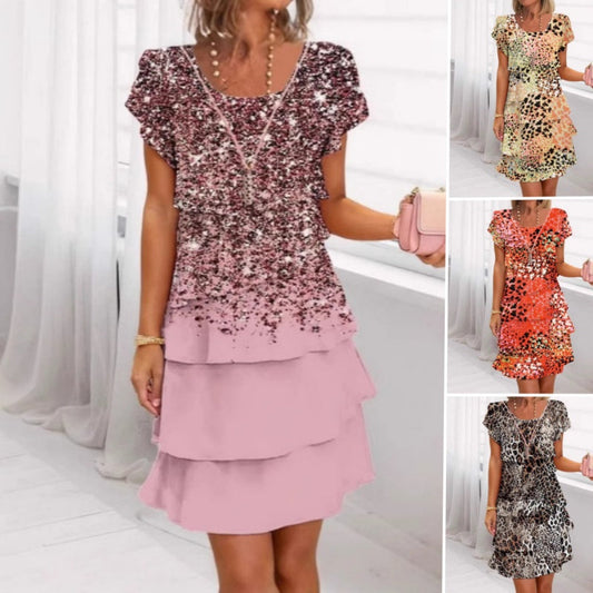 Versatile Stylish Leopard Colorful Print Sequin Dress