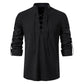 🌞 Stay Cool & Stylish With Men's Cotton-Linen Henley Shirt With High Collar And Long Sleeves🌿
