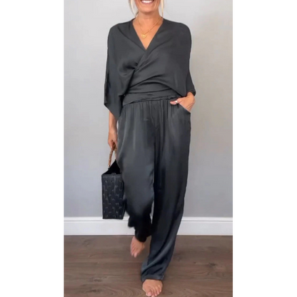 Women's 2-Piece Wrap V-Neck Top & Pants Set