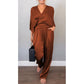 Women's 2-Piece Wrap V-Neck Top & Pants Set