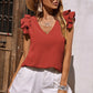 V-Neck Ruffle Sleeveless Stretch Top