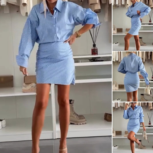 💖💖Lapel Long Sleeve Striped Shirt Dress💖💖