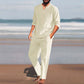 Men's Solid V-Neck Top ＆ Pants 2-Piece Set