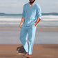 Men's Solid V-Neck Top ＆ Pants 2-Piece Set