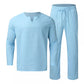 Men's Solid V-Neck Top ＆ Pants 2-Piece Set