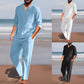 Men's Solid V-Neck Top ＆ Pants 2-Piece Set