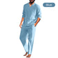 Men's Solid V-Neck Top ＆ Pants 2-Piece Set