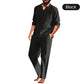 Men's Solid V-Neck Top ＆ Pants 2-Piece Set