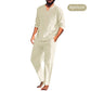 Men's Solid V-Neck Top ＆ Pants 2-Piece Set